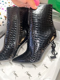 Saint Laurent Opyum Croc-Embossed Ankle Boots