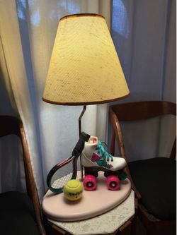Vintage Old School Retro Roller Skate Skating Tennis Racket Table Lamp