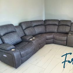 Grey Sectional Sofa With Power Reclining Seats