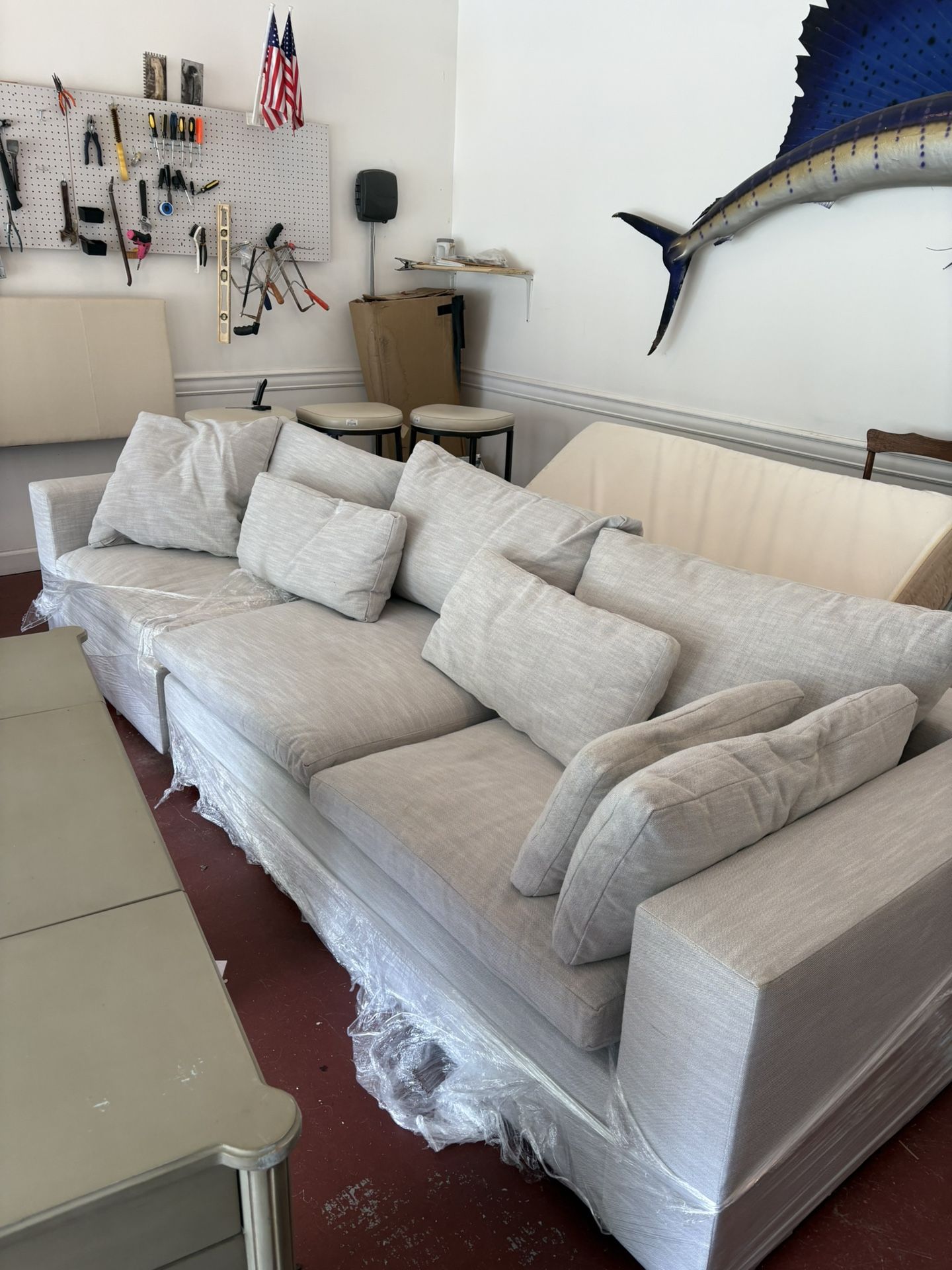 West Elm Harmony Frost Grey Linen Sectional Sofa