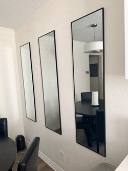 Set of 3 Tall Narrow Wall Mirrors Black Frame