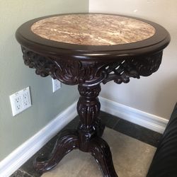 Marble Top Wood Side Coffee Table