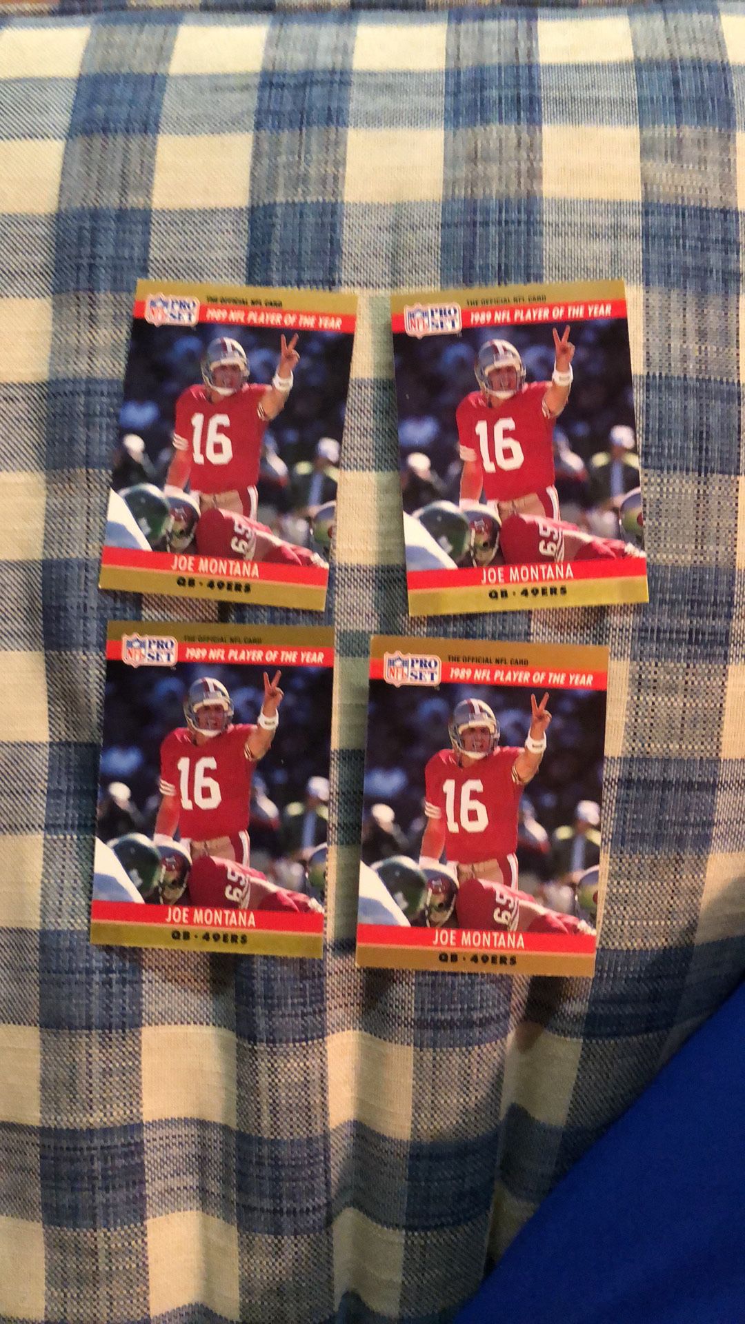 1990 Pro set Joe Montana Error Card Lot. Four Cards