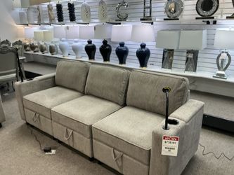 Grey Fabric Sofa w/Lamp and Charger