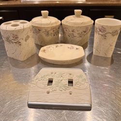 Croscill Rose Trail 5-Piece Floral Bath Accessory Set + Ivy Light Switch Cover