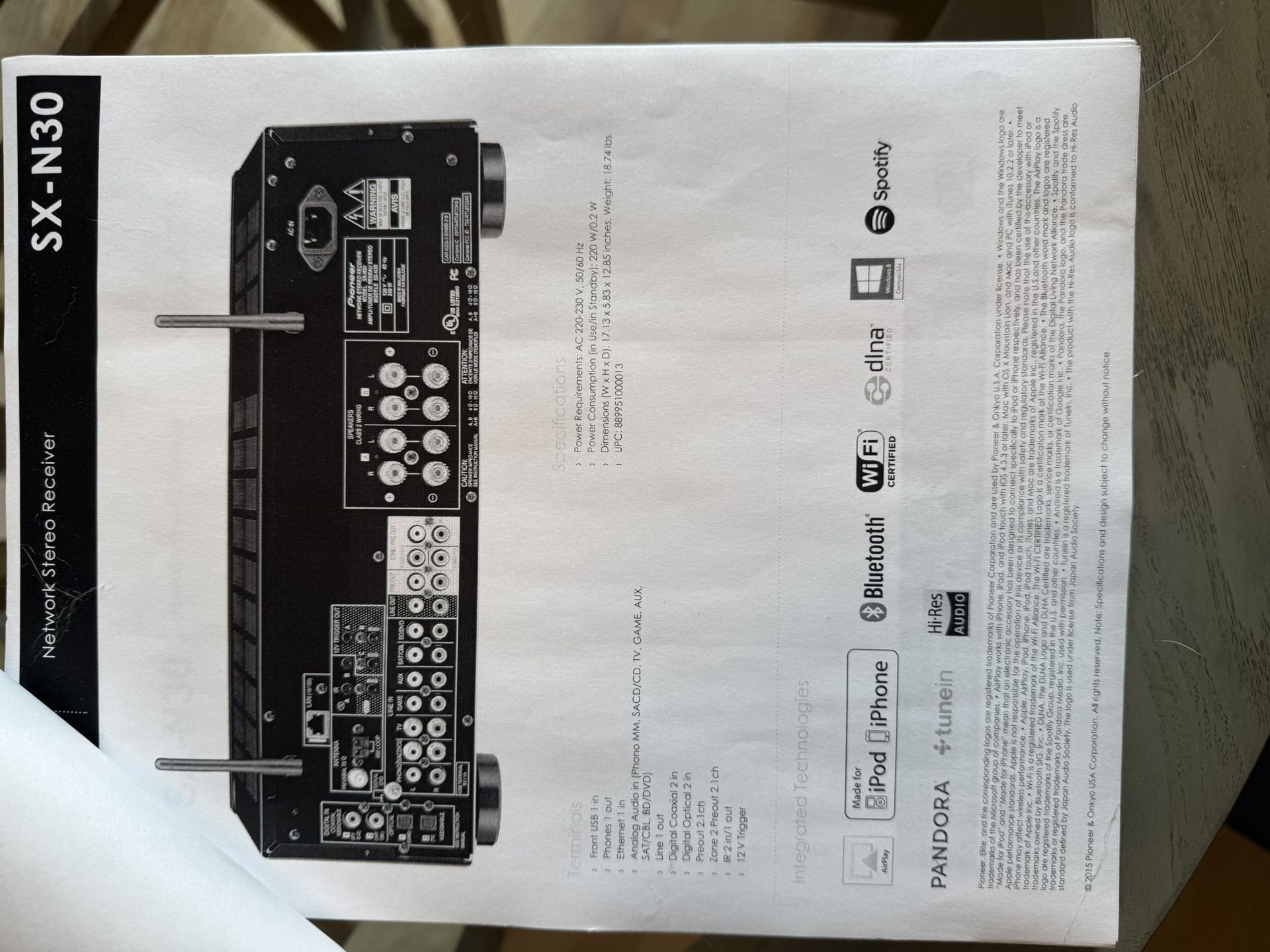 Pioneer SX -N30 Network Stereo Receiver