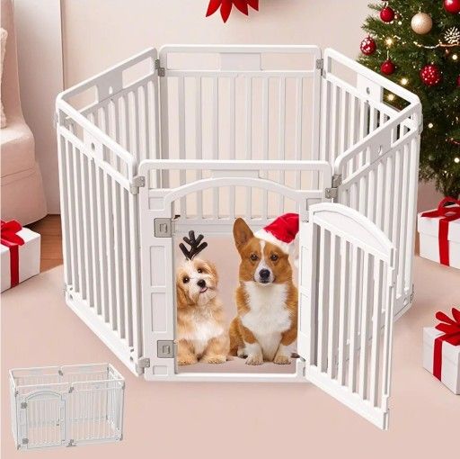 Pet Playpen with Door Dog Playpen Foldable Puppy Playpen for Puppies and Small Dogs 6-Panels Easy Assemble Easy Storing for Indoor and Outdoor (6 Pane