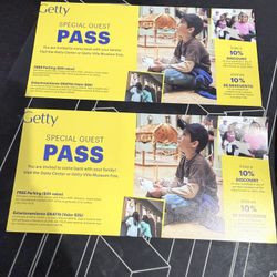 Getty Center Pass work Parking free coupon X2