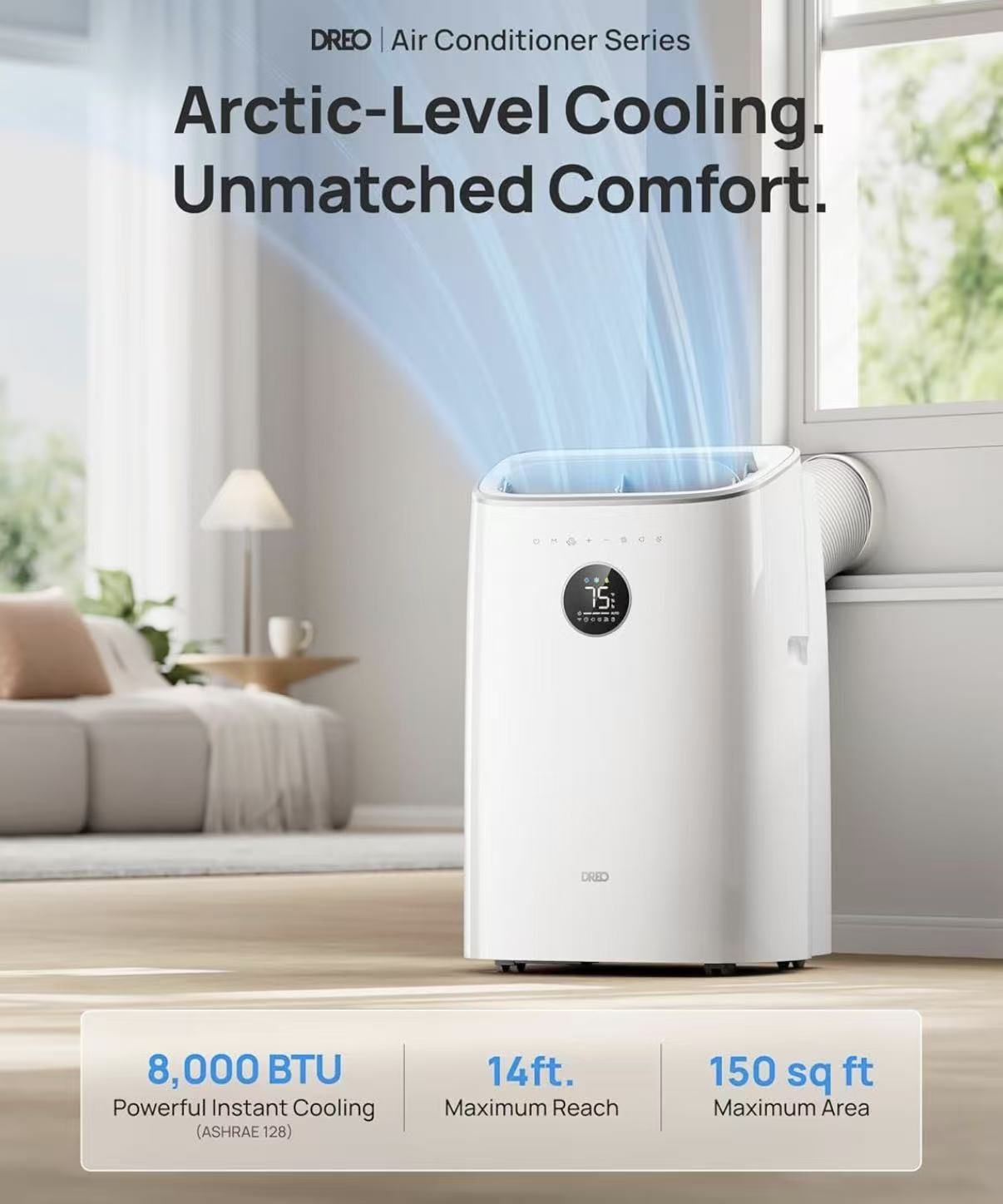 Portable Air Conditioners, 8000 BTU ASHRAE (5000 BTU DOE) Smart AC Unit for Bedroom with Drainage-free Cooling, 45dB Quiet, APP/Voice/Remote, Portable
