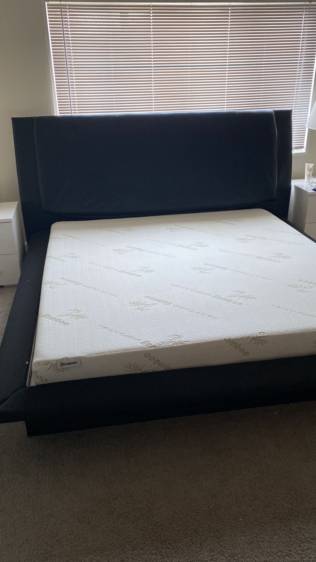 King size black leather bed $200