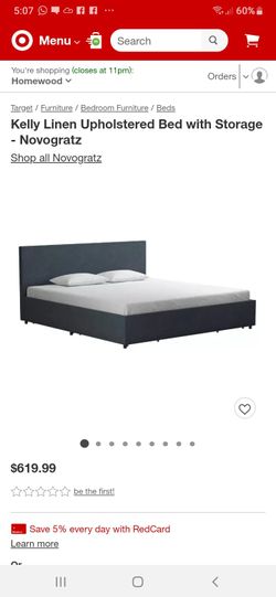 New king upholstered bed frame with storage mattress not included