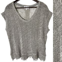 Feel the Piece Terre Jacobs Women’s Knit Dolman Sleeve Top Grey Fringe Hem OS / One Size