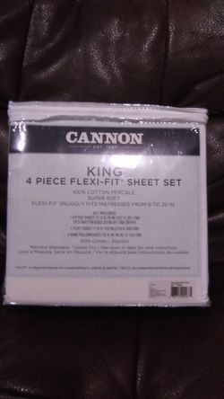 Sheets Cotton, size King 4 piece flexi-fit