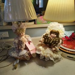 Vintage Porcelain Doll Lamps  Jennifer And Lauren. Both Working.