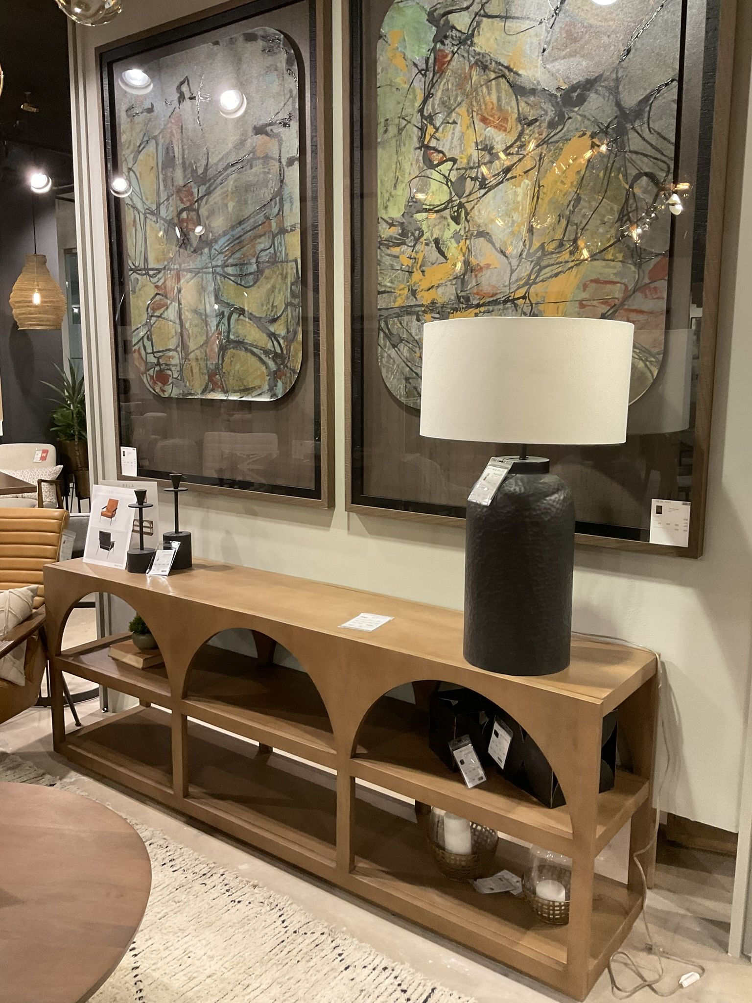 New Bela Large Arched Console table Medium brown wood