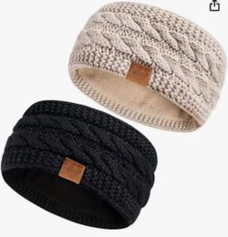 Women's Wool Knit Winter Headbands (2 Pack)