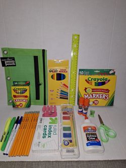 Pencil pouch with school supplies