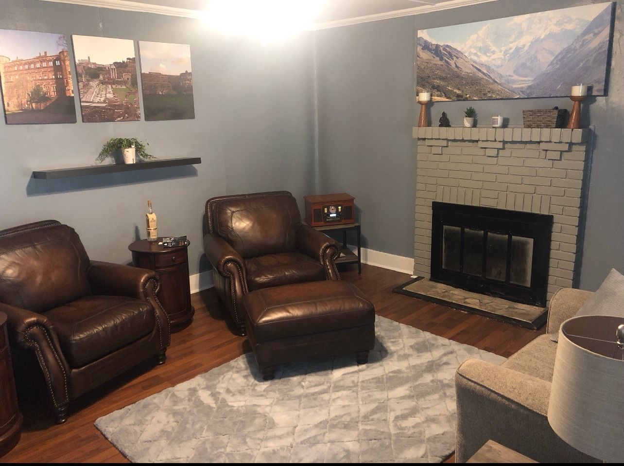 Leather Chair, Foot Ottoman, And Side Table