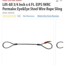 Lift-All 3/4 Inch x 6 Ft. EIPS IWRC Permaloc Eye&Eye Steel Wire Rope Sling
