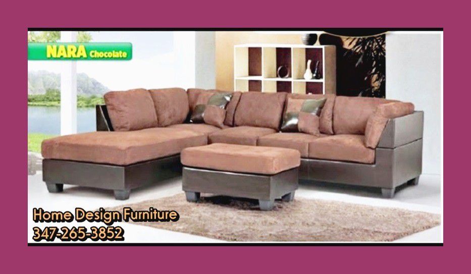 Brown microfiber sectional with Ottoman