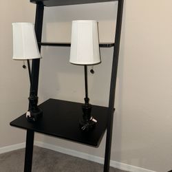 Black Desk W/Shelf + 2 Matching Lamps