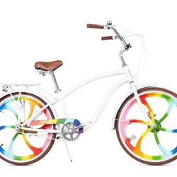 New in box Jetson 24” Zephyr Cruiser rainbow color wheels/White bike 