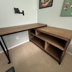Metal And Wood Weldon Swivel Desk With Storage