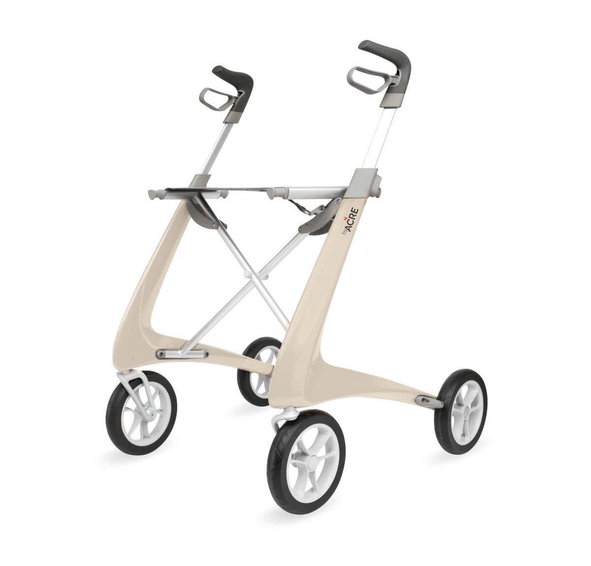 byACRE Carbon Ultralight Rollator Walker with Organizer Bag, Wide Track, Oyster White#1977LUP1