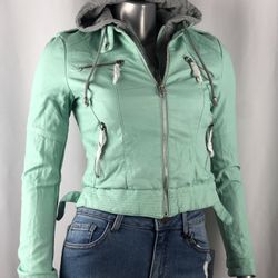 Juniors Moto Faux Leather Jacket With Detachable Hooded Sweater