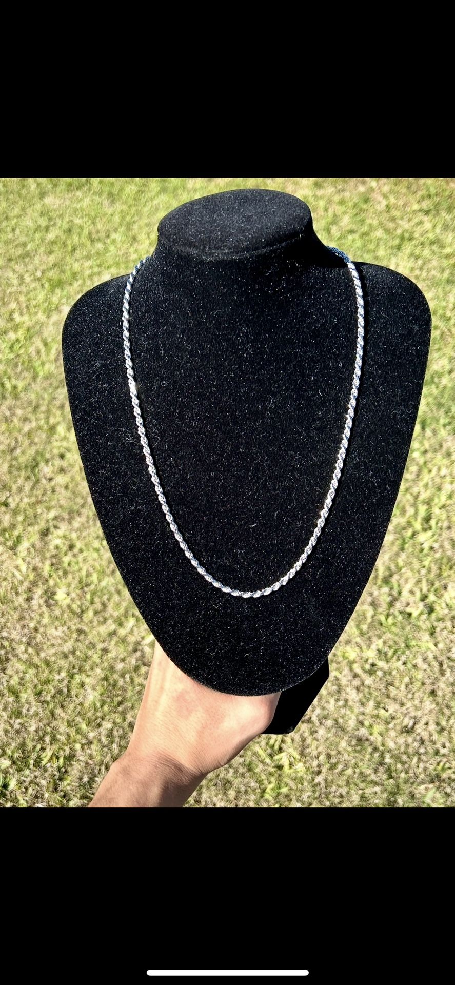 925 Silver Rhodium Plated Rope Chain 3.5mm 22”