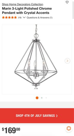Home Decorators Collection Marin 3-Light Polished Chrome Pendant with Crystal Accents