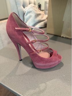 Authentic Gucci Tibet Red Suede Platform Mary Jane Heels Peep Toe Pumps Size 36+