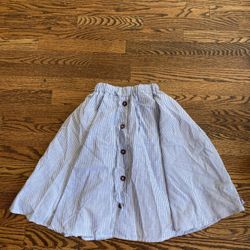 Youlanyasi Pin Striped Elastic Waist A Line blue Skirt Button Front Medium