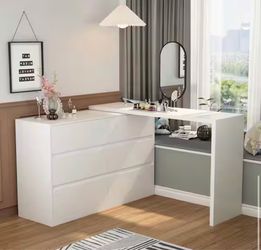 White Dresser with Vanity Desk Extension