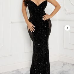 Velvet Sequin Maxi Black Dress In Size Medium