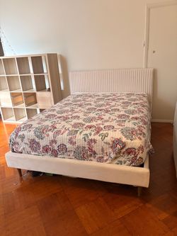 White Upholstered Bed Frame with Headboard