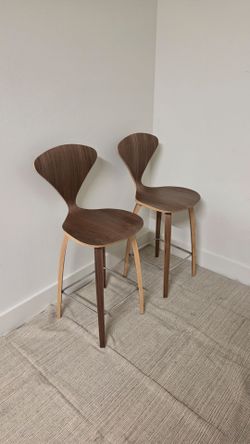 Mid-Century Modern Walnut Bentwood Counter Stools (Set of 2)
