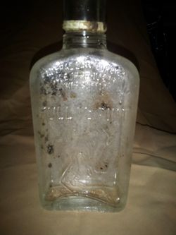 Antique Vintage Prohibition Era Molded Glass Liquor Bottle Musician Minstrel