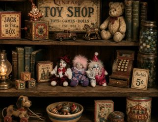 Tiny adorable Clowns, cloth  Dolls,Pair, with Companion Clown, Shelf Decor | Soft Sculpt Dolls | Nostalgic Toy Display, collector item