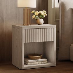 Just one, Night Stand Nightstand with Drawer Storage Fluted Bed Side Table End Table Large Modern Wide Bedside Stand Mid Century Night Stands for Bedr