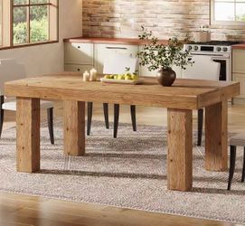 CH0001 63" Solid Wood Dining Table, Farmhouse Kitchen Table with Heavy Duty Legs for 4-6