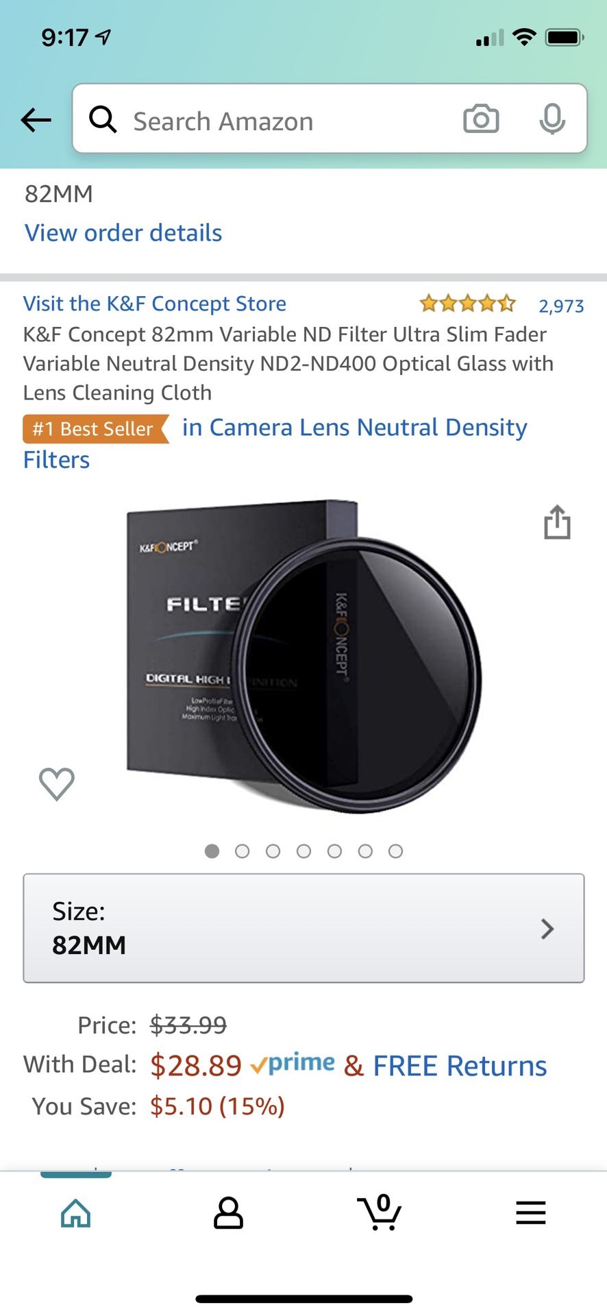 K&F concept 82mm variable neutral density filter (ND2 to ND400)