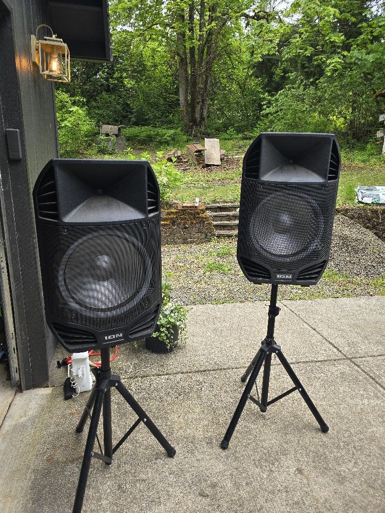 Ion PA Speakers W/ Mics And Stands