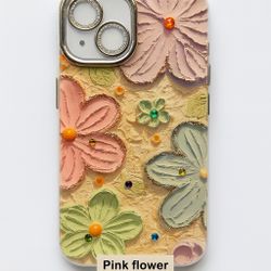 iPhone 13/14 Floral Phone Case – Hand Painted Design, Shockproof Cover