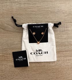 Coach Rose Gold Necklace & Earrings Gift Set New