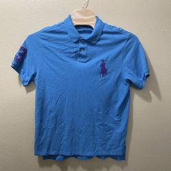 Men’s XXL Polo Ralph Lauren Custom Fit Sky Blue Purple Big Pony #3 Polo Shirt