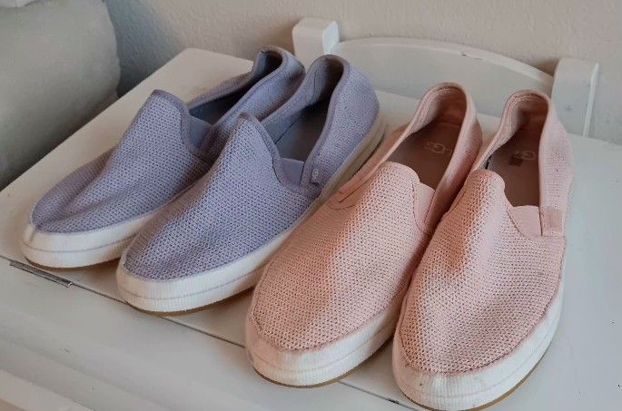 2 Women's Size9 UGG Cotton Mesh Knit Slip-On Sneaker Shoes Lavender and Pink