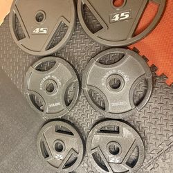 BRAND NEW Full Olympic  Weights Set of Plates: 45s, 35s, 25s, 10s, 5s and 2.5 pounders . Brute: 245 #