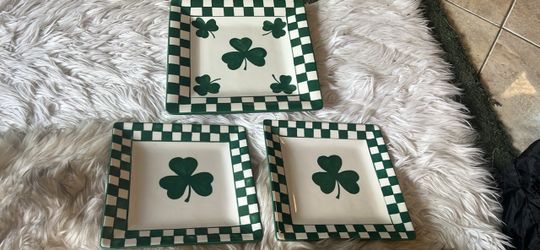 St. Patrick's Day Shamrock Plates Set of 3, square shape