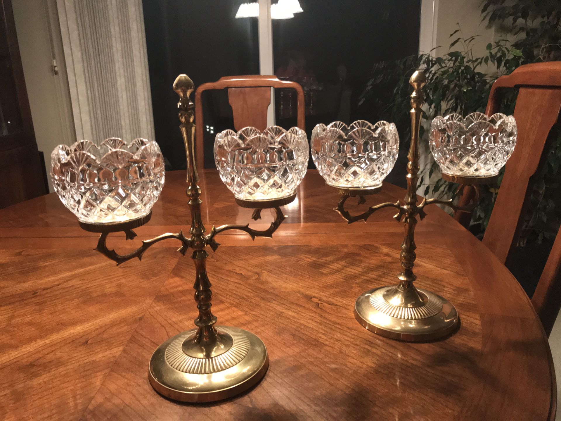 Royal Irish crystal and solid brass candelabras